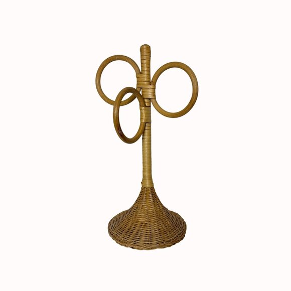 Rattan Finger Tip Towel Holder Retro Stand Triple Ring VTG Boho Bathroom Decor - Picture 11 of 11